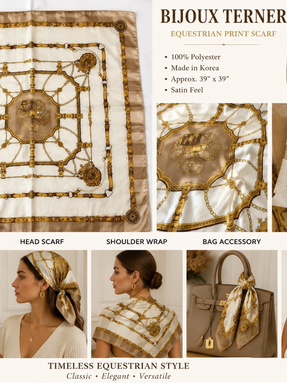 Bijoux Terner Gold and Cream Equestrian Chain Print Scarf